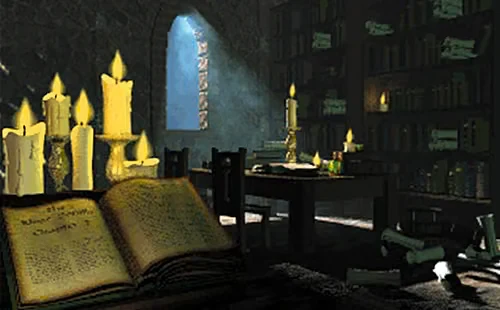 Candlelit study and open book in Daggerfall