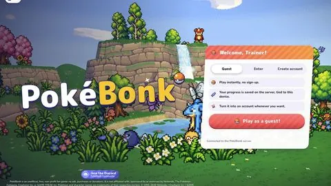 PokéBonk welcome screen with guest mode