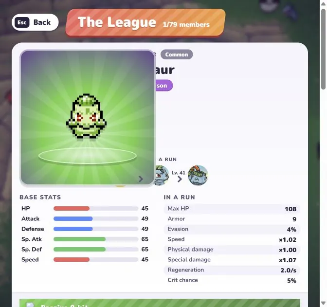 Bulbasaur partner profile in the PokéBonk League