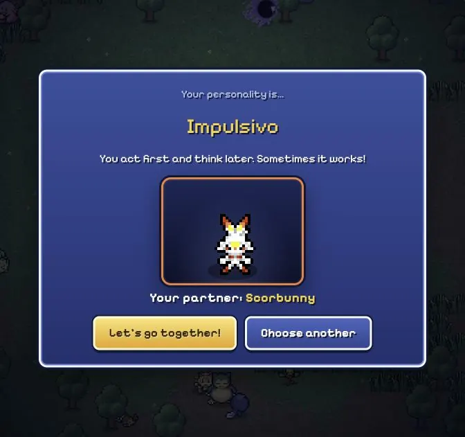 PokéSurvivor quiz result assigning Scorbunny as the partner