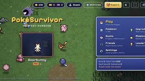 PokéSurvivor main menu with Scorbunny