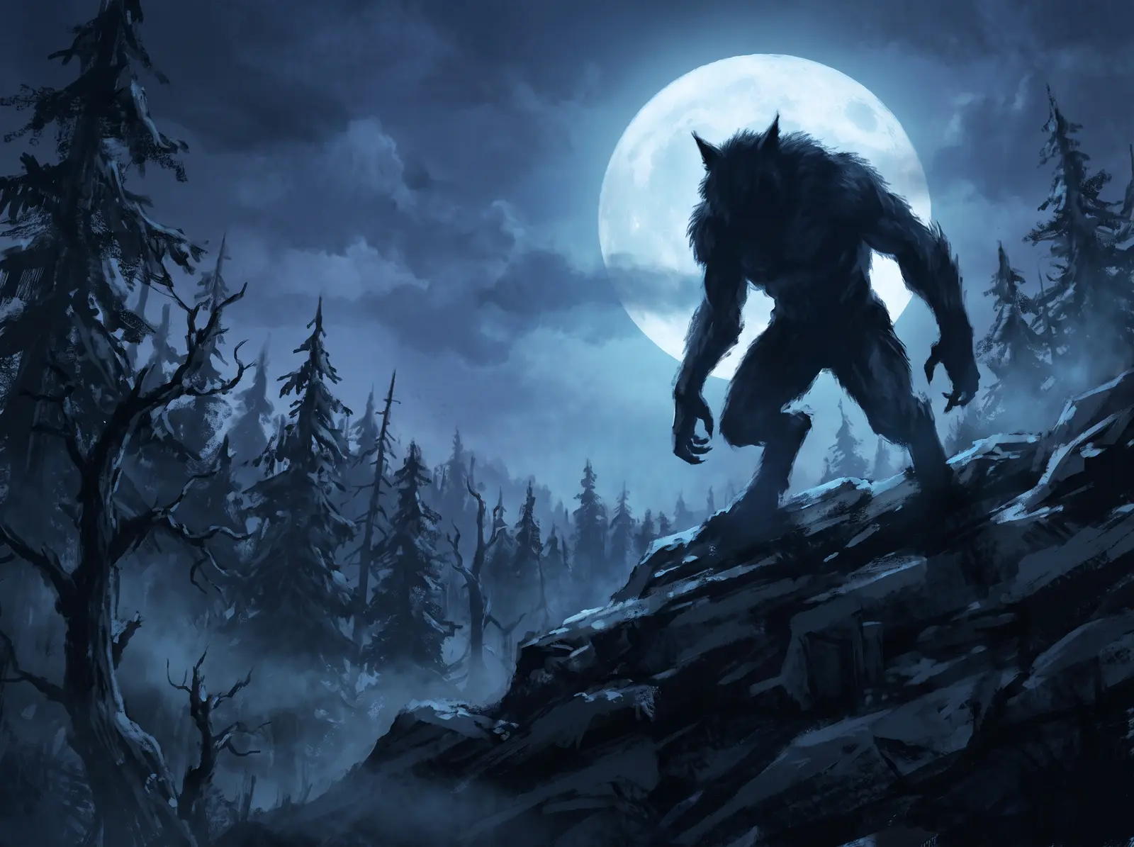 A werewolf in a Daggerfall crypt under the full moon
